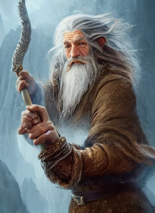 Image similar to a highly detailed airbrush painting of a mage hobbit, trending on artstation, unreal 5, daz, hyperrealistic, octane render, dungeons and dragons, dynamic lighting