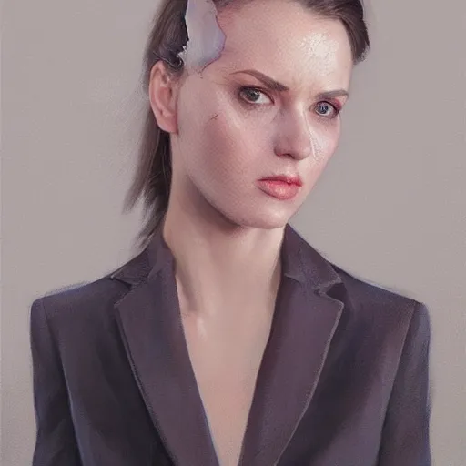 Image similar to A masterpiece portrait of a Female version of Patric Bateman from American Psycho. medium shot, intricate, elegant, highly detailed. trending on artstation, digital art, by Stanley Artgerm Lau, WLOP, Rossdraws, James Jean, Andrei Riabovitchev, Marc Simonetti, Yoshitaka Amano