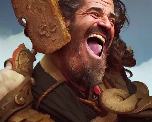 Prompt: mel gibson laughing out loudy, photography of kurzgesagt, deep focus, d & d, fantasy, intricate, elegant, highly detailed, digital painting, artstation, concept art, matte, sharp focus, illustration, hearthstone, art by artgerm and greg rutkowski and alphonse mucha