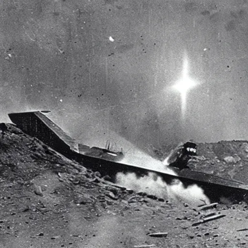 Image similar to an old ww2 photograph of a star destroyer crashing into earth