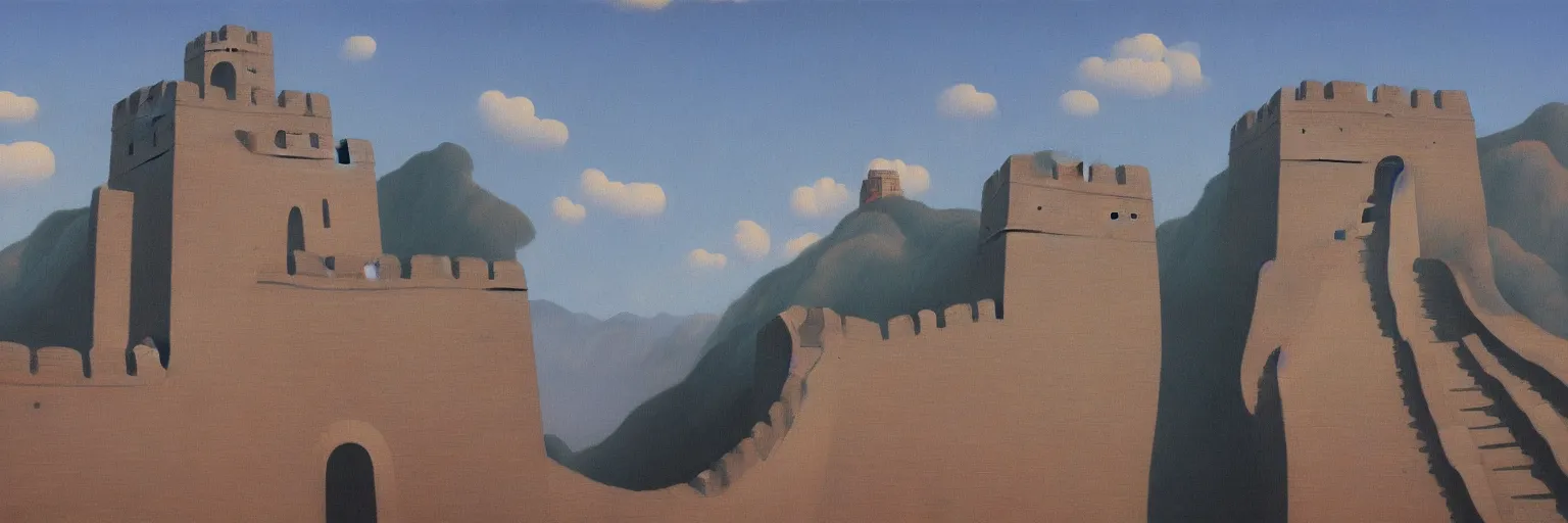 Prompt: Great Wall of China oil painting magritte