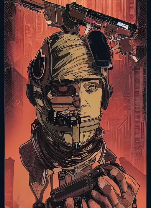 Prompt: cyberpunksafe cracker. portrait by ashley wood and alphonse mucha and laurie greasley and josan gonzalez and james gurney. spliner cell, apex legends, rb 6 s, hl 2, d & d, cyberpunk 2 0 7 7. realistic face. dystopian setting.