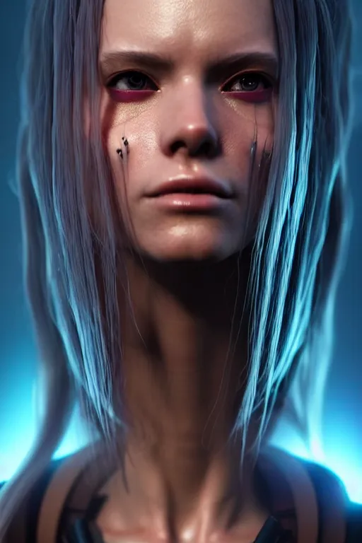 Image similar to a portrait of a beautiful 28th century super cool post-human female with long hair, barely human and largely biomechanical cyberpunk, hyper-realistic, very detailed unreal engine, by Artgerm, WLOP and Ross Thran, dramatic cinematic lighting rendered by octane, 8k, detailed, trending on artstation, deviantart google images, pinterest