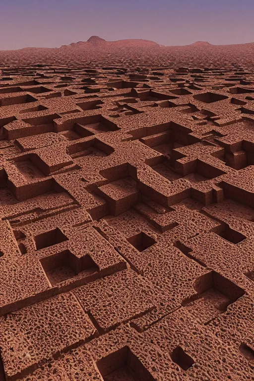 Image similar to a beautiful matte painting of a desert with deep holes in the form of rectangles by Wojciech Siudmak