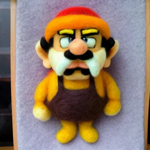 Image similar to a needle felted wario, needle felting art.