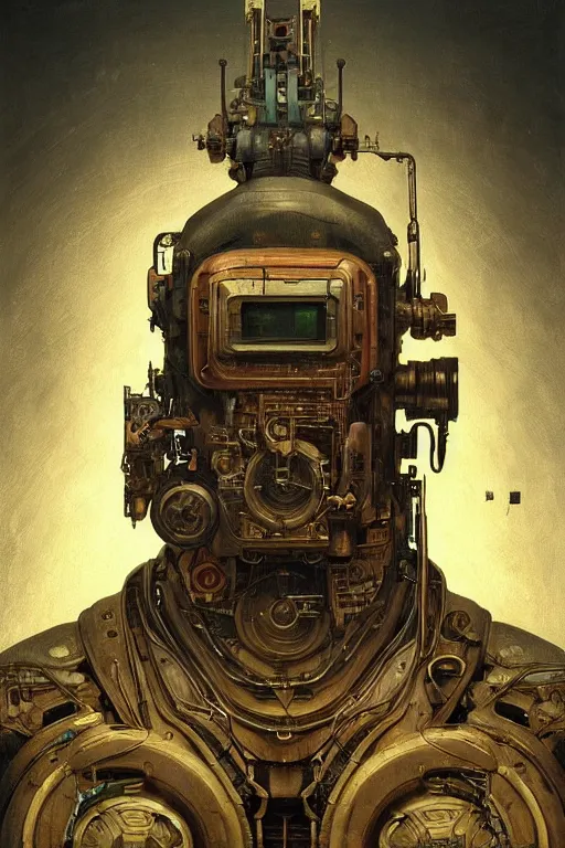 Image similar to beautiful portrait of a very old robot, intricate, dystopian toy, sci - fi, extremely detailed, digital painting, sculpted in zbrush, artstation, concept art, smooth, sharp focus, illustration, chiaroscuro lighting, golden hour, golden ratio, rule of thirds, incredible art by artgerm greg rutkowski alphonse mucha simon stalenhag