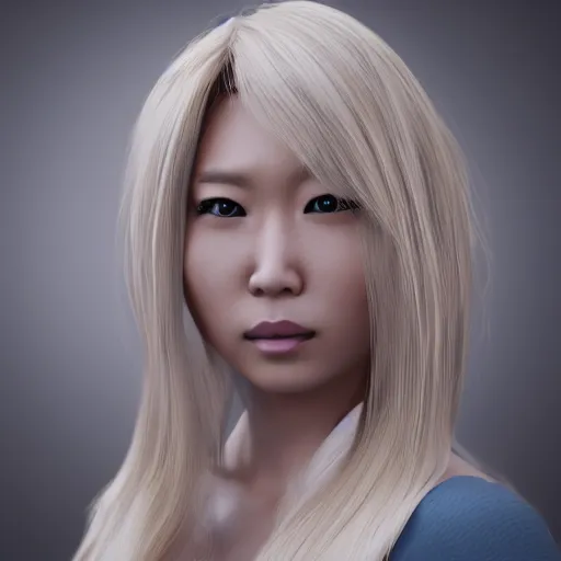 Image similar to portrait of a blonde Asian goddess, 3d unreal engine octane render realism 4K