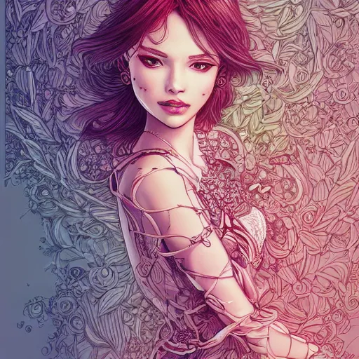 Image similar to the most ridiculously beautiful and elegant and cute woman ever imaginable, an ultrafine detailed illustration by james jean, final fantasy, intricate linework, bright colors, behance contest winner, vanitas, angular, altermodern, unreal engine 5 highly rendered, global illumination, radiant light, detailed and intricate environment