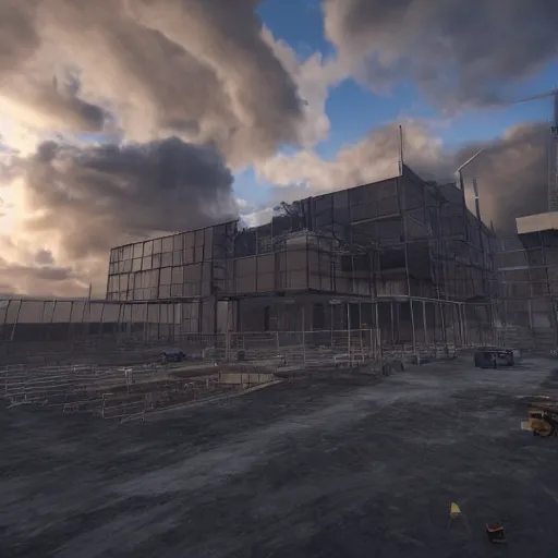 Prompt: building site made of clouds, hyperrealistic, render, unreal engine, 8 k