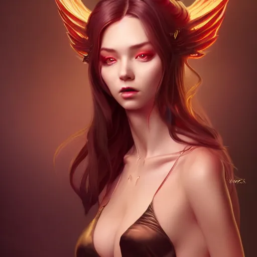 Prompt: Lucifer as a beautiful lady, 4k digital character design by Artgerm, WLOP, beeple, Hi-Fructose, James Jean, Andrei Riabovitchev, Marc Simonetti, yoshitaka Amano, Artstation, CGsociety