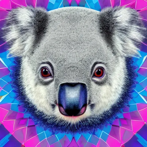 Image similar to a technicolor portrait of a koala in geometric kaleidoscopic colors trending on artstation 4 k intricate extremely detailed digital art