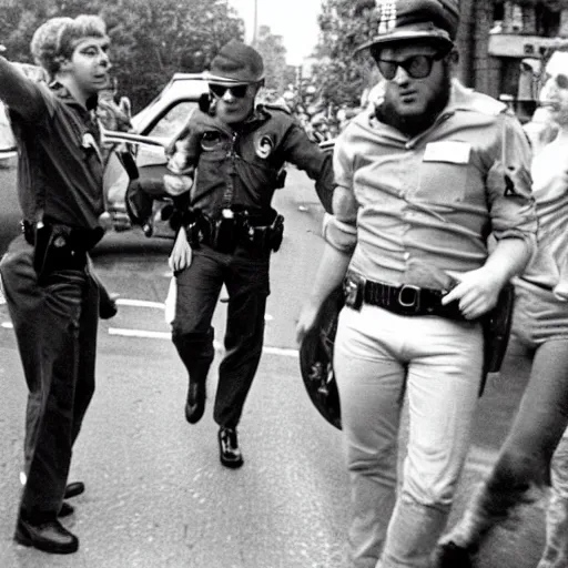 Image similar to Photograph of the Crazy Frog being arrested in a 1970s protest