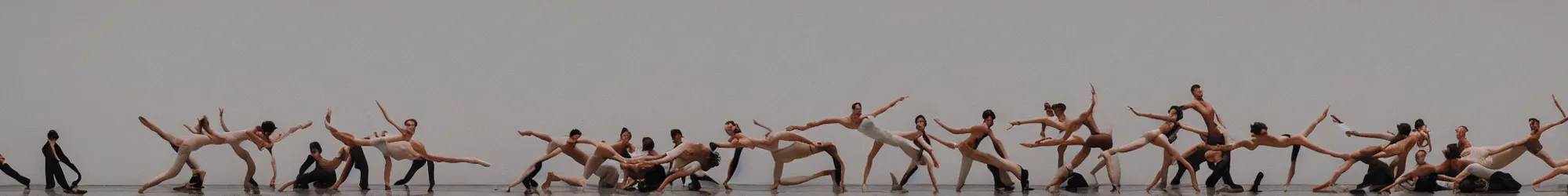 Prompt: a horde of sisyphusses pushing a massively gigantic mega huge boulder through an empty space, white background, ballet performance photography