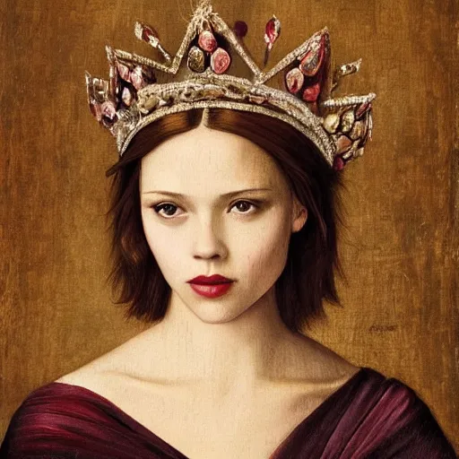 Prompt: renaissance painting scarlett johannson wearing a crown, detailed, artstation, trending, detailed