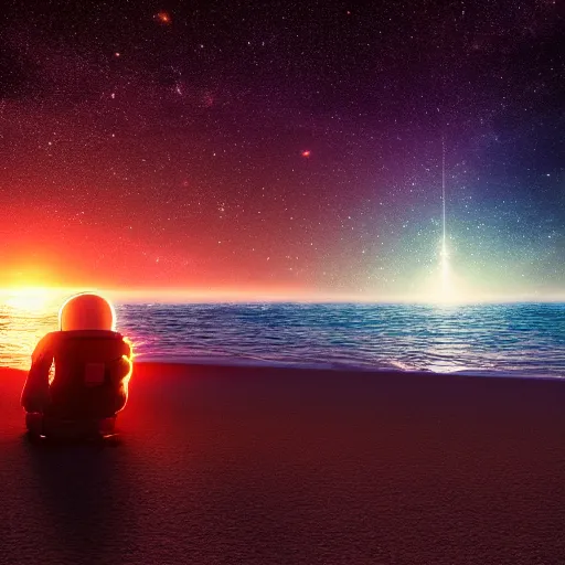 Image similar to an astronaut relaxing on the beach, dramatic lighting, cinematic, extremly high detail, photorealistic, cinematic lighting, nasa footage