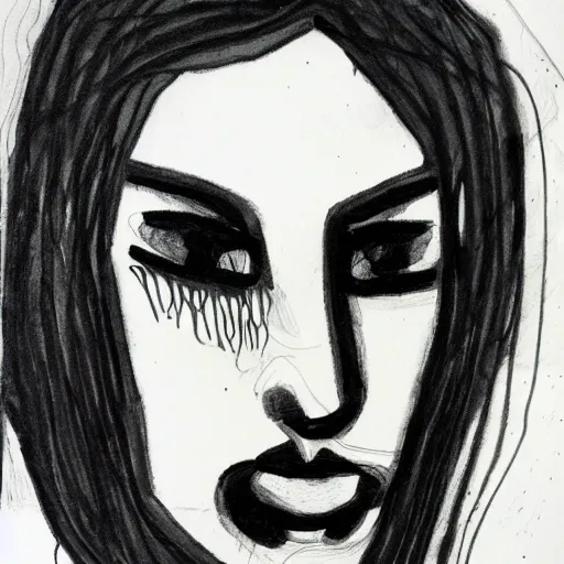 Image similar to portrait of dazed 3 / 4 model black ink on paper