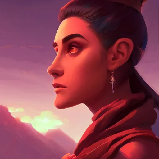 Prompt: side - profile portrait, maya ali mage, gloomhaven, dynamic lighting, gaudy colors, octane render aesthetic, matte painting concept art, official fanart behance hd artstation by jesper ejsing, by rhads and makoto shinkai and lois van baarle and ilya kuvshinov and rossdraw