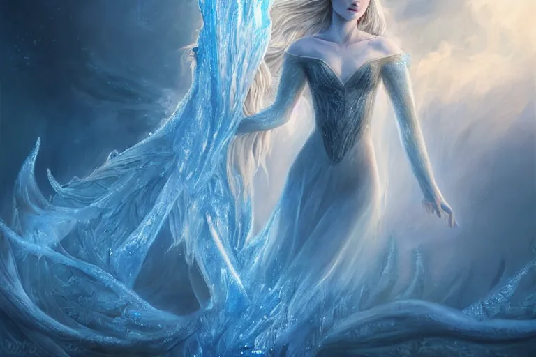 Prompt: Majestic beautiful young female ice goddess!! running from being corrupted by fire, intricate, epic, elegant, menacing, fantasy, highly detailed, digital painting, hard focus, beautiful volumetric lighting, epic light, ultra detailed, souls, smoke, icicle, frozen by Leesha Hannigan, Ross Tran, Thierry Doizon, Kai Carpenter, Ignacio Fernández Ríos