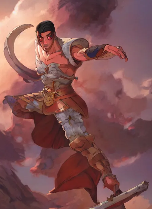 Prompt: official digital painting artwork of a male warrior character by don bluth, artgerm ross tran and studio ghibli.