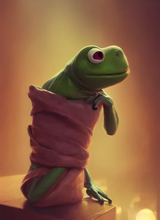 Prompt: a Photorealistic dramatic hyperrealistic render of a beautiful Kermit the Frog by WLOP,Artgerm,Greg Rutkowski,Alphonse Mucha, Beautiful dynamic dramatic dark moody lighting,shadows,cinematic atmosphere,Artstation,concept design art,Octane render,8K