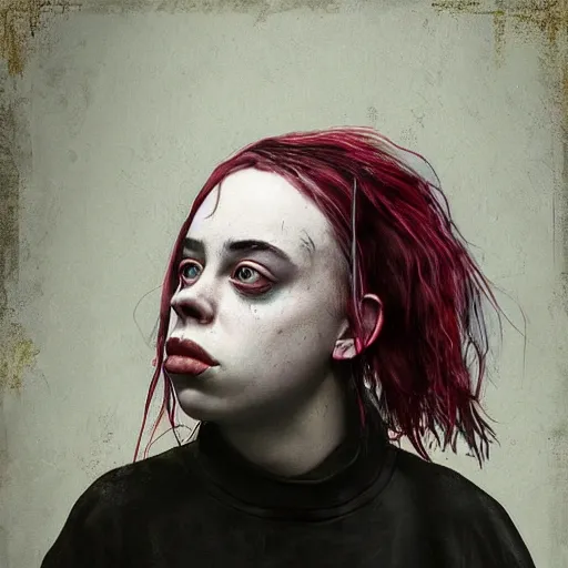 Prompt: grunge painting of billie eilish by michal karcz | pennywise style