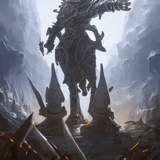 Image similar to a giant white chess knight piece, knight chess, glowing chess knight, knight chess piece, knight chess, chess knight, battlefield background, bright art masterpiece artstation. 8 k, sharp high quality artwork in style of jose daniel cabrera pena and greg rutkowski, concept art by tooth wu, hearthstone card game artwork, chess knight