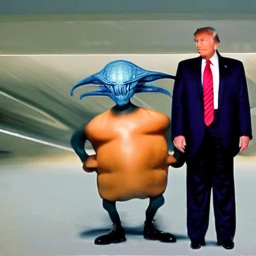 Prompt: Blurry photo of Donald Trump with an alien