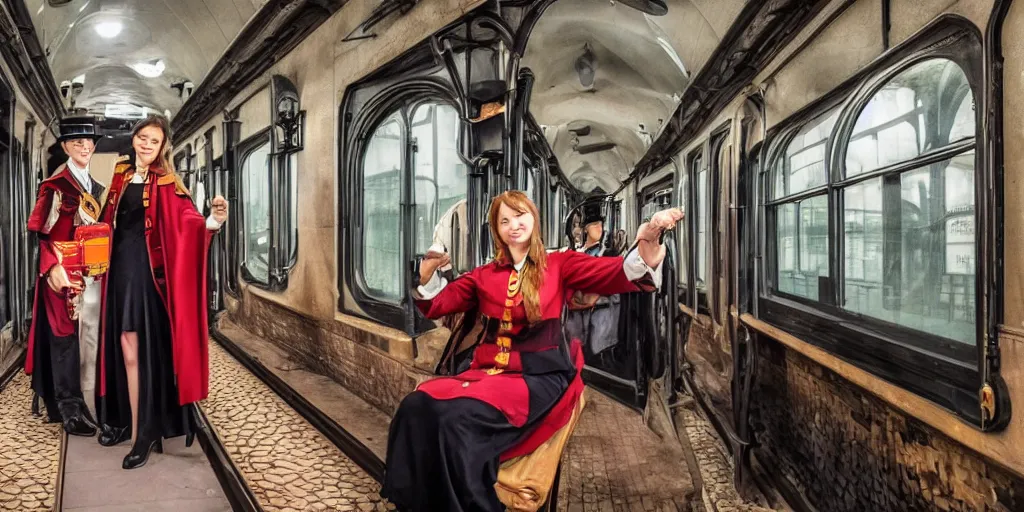 Prompt: The mysterious Hogwarts train and a beautiful female conductor