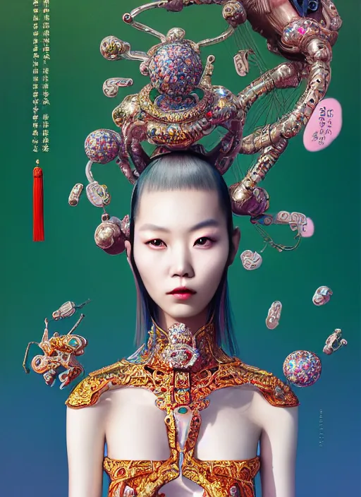 Image similar to pretty chinese model with futuristic diamonds and jewelry : : by martine johanna and simon stalenhag and chie yoshii and casey weldon and wlop : : ornate, dynamic, particulate, rich colors, intricate, elegant, highly detailed, vogue, harper's bazaar art, fashion magazine, smooth, sharp focus, 8 k, octane render,