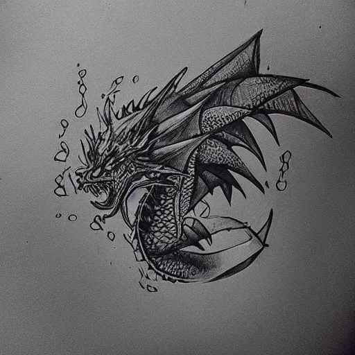 Image similar to “fire breathing dragon, Anamorphic Drawing”