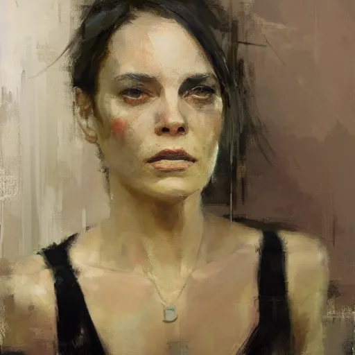 Image similar to full length portrait of a woman, by Jeremy Mann, detailed, stylized, loose brush strokes, intricate, realistic