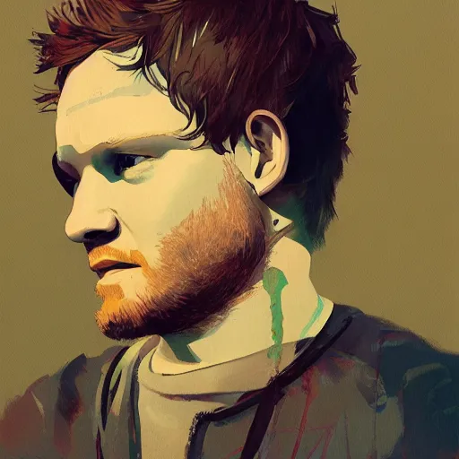 Image similar to Ed Sheeran profile picture by Greg Rutkowski, asymmetrical, Organic Painting , Matte Painting, geometric shapes, hard edges, street art, trending on the artstation:2 by Sachin Teng:4