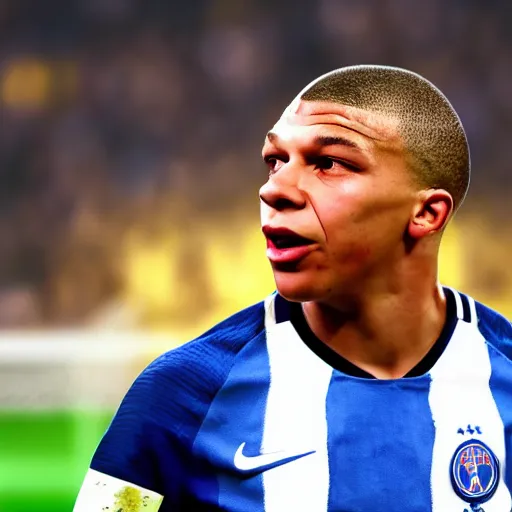 Prompt: Kylian mbappe sucks at football, detailed, cinematic light, art by photography