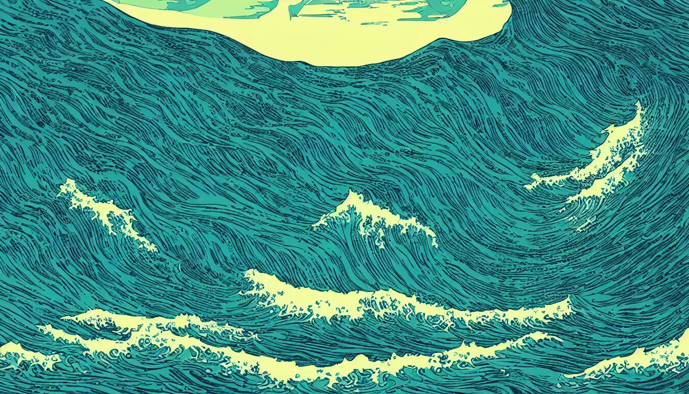 Image similar to ocean wave, land in sight by Kilian Eng, minimalist, detailed