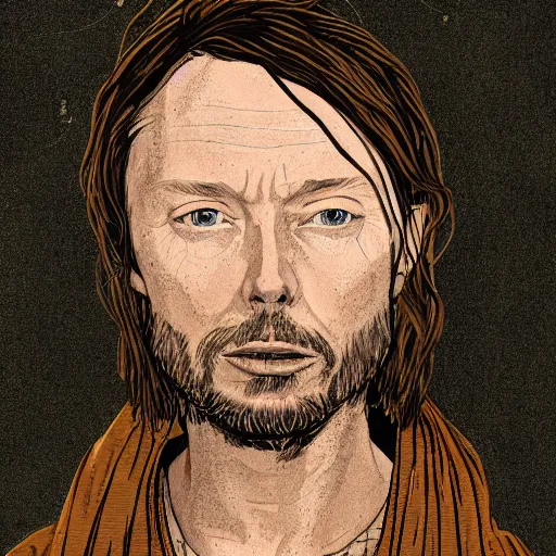 Prompt: Thom Yorke in a medieval book illustration