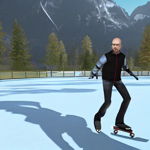 Image similar to walter white skating in Skater XL, gameplay screenshot, 4k, game atmosphere