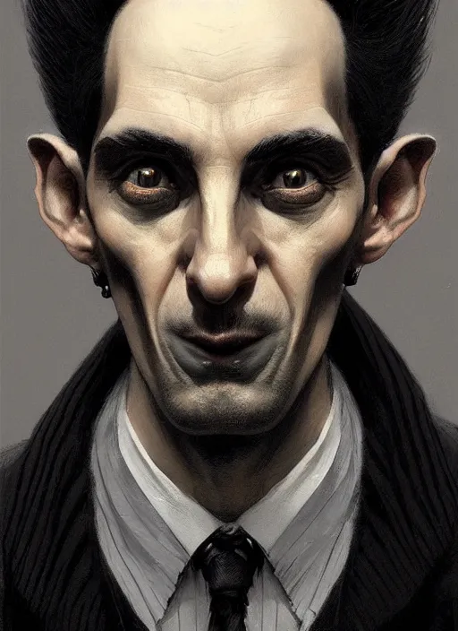 Prompt: portrait of a strange man with a crooked nose and a confident expression, 1 9 6 0 s, black clothes, goth, punk, funk, intricate, elegant, highly detailed, digital painting, artstation, concept art, smooth, sharp focus, illustration, art by wlop, mars ravelo and greg rutkowski