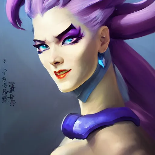 Image similar to greg manchess portrait painting of partially armored blue haired jinx from league of legends as overwatch character, medium shot, asymmetrical, profile picture, organic painting, sunny day, matte painting, bold shapes, hard edges, street art, trending on artstation, by huang guangjian, gil elvgren, ruan jia, greg rutkowski, gaston bussiere