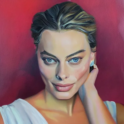 Image similar to margot robbie, oil painting, renascentist