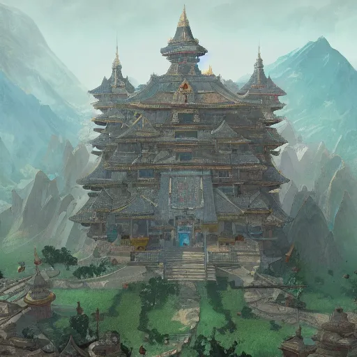 Image similar to top - down handpainted rpg map of a temple in the clouds, by greg rutkowski and afternoon maps, trending on artstation