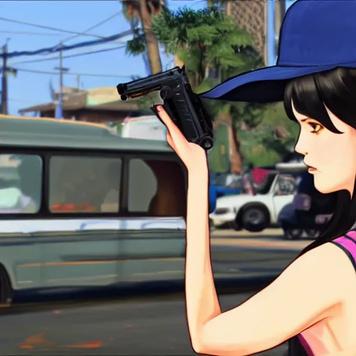 Prompt: Komi san playing gta v