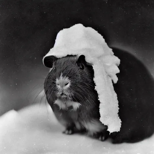 Image similar to a guinea pig dressed as a polar explorer, 1 8 0 0 s photograph