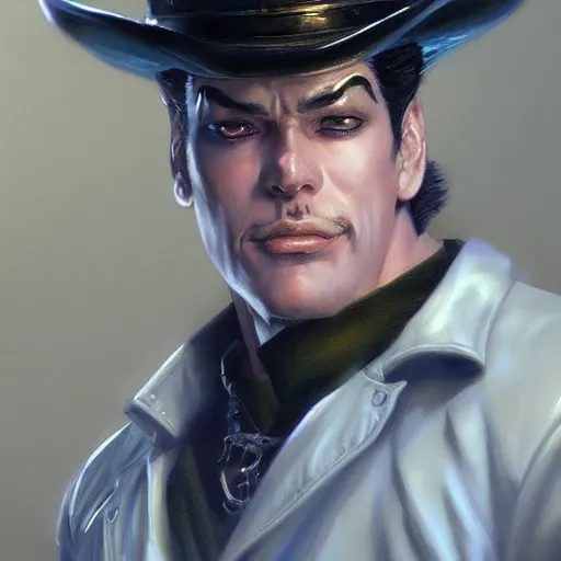 Image similar to Jotaro Kujo, closeup character portrait art by Donato Giancola, Craig Mullins, digital art, trending on artstation