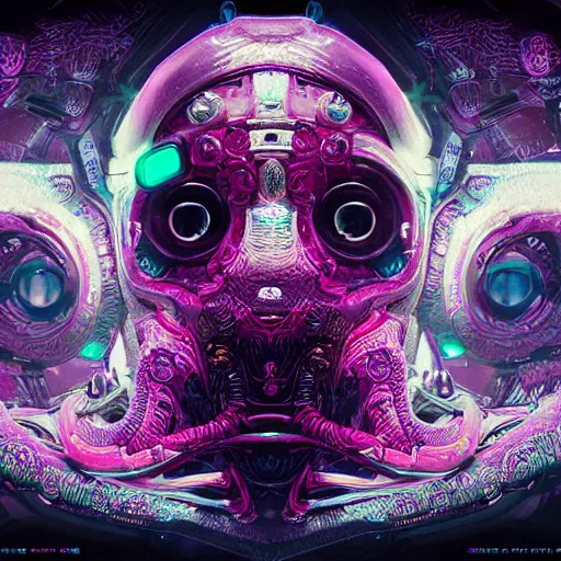 Image similar to portrait of a squid monster. intricate abstract. cyberpunk, intricate artwork. neon eyes, by Tooth Wu, wlop, beeple. octane render, trending on artstation, greg rutkowski very coherent symmetrical artwork. cinematic, hyper realism, high detail, octane render, 8k, minimalistic, hyperrealistic surrealism, award winning masterpiece with incredible details, a surreal vaporwave liminal space, highly detailed, trending on ArtStation