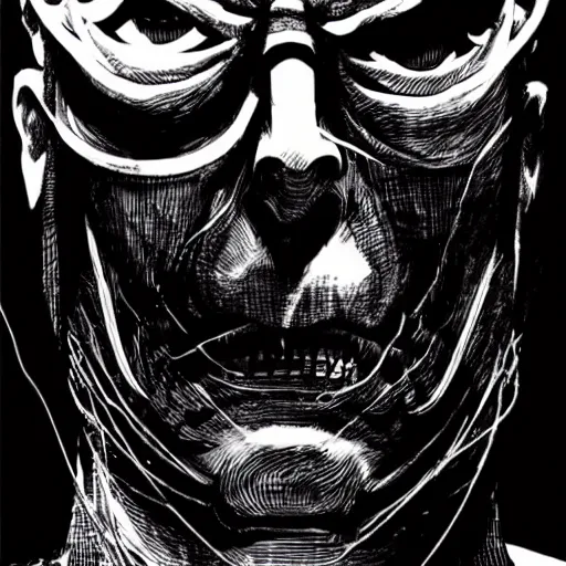 Image similar to Klaus Schwab looking sinister, by Tsutomu Nihei, highly detailed