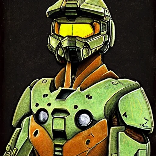 Image similar to master chief by leonardo davinci