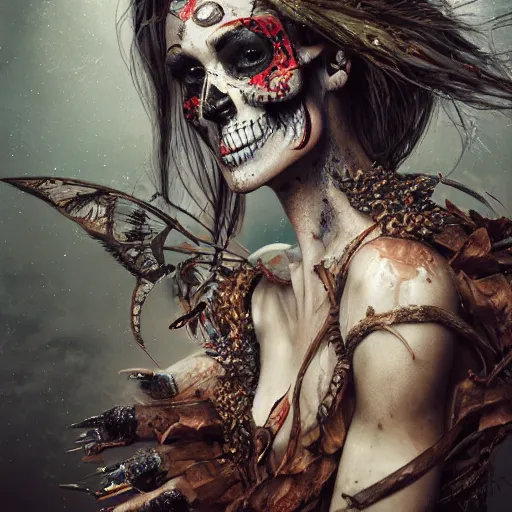 Image similar to full body pose, hyperrealistic mixed media painting of a beautiful skull woman, dim volumetric lighting, 8 k, octane beautifully detailed render, extremely hyper detailed, intricate, epic composition, cinematic lighting, masterpiece, trending on artstation, very very detailed, masterpiece, stunning, hdr, smooth, sharp focus, high resolution, award, winning photo, dslr, 5 0 mm