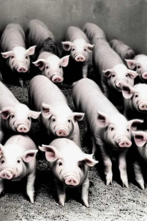 Image similar to piglets with hitler moustaches historical photo in color