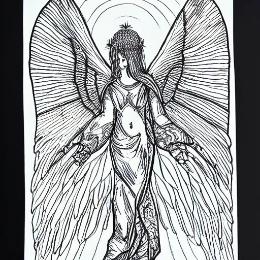 Prompt: a micron pen drawing of a seraphim, intricate