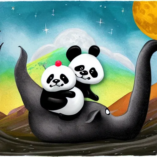 Prompt: panda riding an elephant on the moon